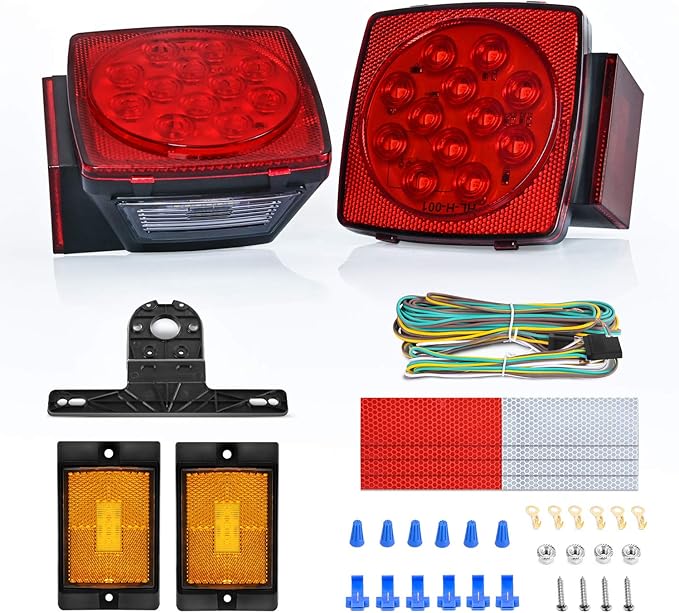 Nilight 2PCS Square LED Trailer Light Kit Low Profile Submersible IP68 Stop Turn Tail Side Marker License Lamps for 12V Utility Boat Camper RV Trucks Marine Snowmobile