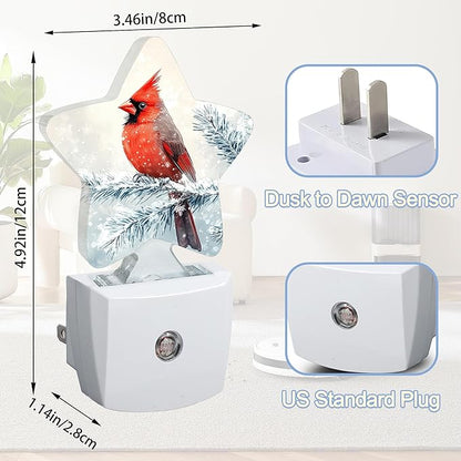 Red Cardinal Bird Nightlight,Winter Christmas Tree Star Night Lights Plug into Wall Decorations for Bedroom Bathroom,Dusk to Dawn Sensor Kitchen Hallway Stairs Energy Efficient Desk Lamp