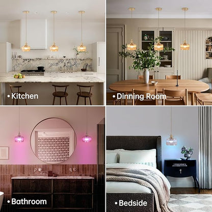 Shenmoyl Battery Operated Pendant Light 5000mAh Rechargeable Chandelier with Remote Control Wireless Adjustable Hanging Amber Striped Light for Kitchen Island Dining Room Hallway