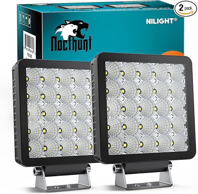 Nilight LED Light Pods 2 PCS 5 Inch 25LED Flood Beam Super Slim Square Driving Offroad Side Ditch Lights Built-in EMC for Tractor Truck Motorbike Boat ATV
