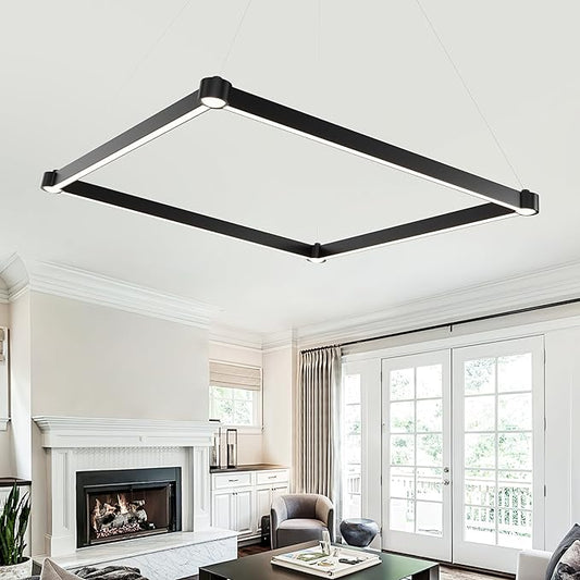 WELAKl Black Modern Square Chandelier, Square Ceiling Light Fixture, Contemporary Chandelier Pendant Light for Kitchen lsland, Dining Room, Bedroom