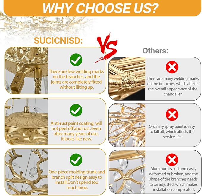 Crystal Chandeliers,23.6" Gold Modern Round Crystal Chandeliers for Dining Room Industrial Farmhouse Raindrop Chandelier for Kitchen Island, Living Room, Bedroom, Entryway (8-Light)