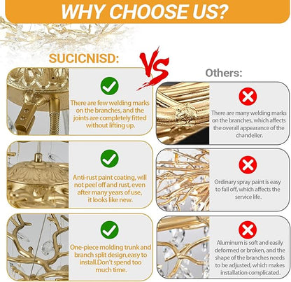 Crystal Chandeliers,23.6" Gold Modern Round Crystal Chandeliers for Dining Room Industrial Farmhouse Raindrop Chandelier for Kitchen Island, Living Room, Bedroom, Entryway (8-Light)