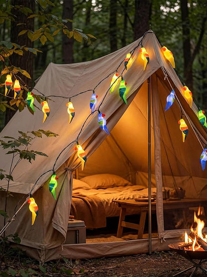 Outdoor Tropical Parrot String Lights Plug in, 8.5Ft Outdoor Hawaiian Decorative Patio String Lights with 10 Colorful Parrot Lights, Hanging Novelty Bird Lights for Deck Backyard Trees Stair Party