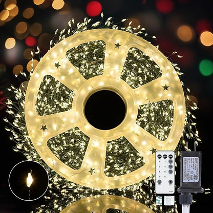 Fairy Lights Plug in, Dailyart 2000 Led Twinkle String Light with Remote 130Ft Waterproof 8 Modes Warm Cluster Lights with Timer for Bedroom Wreath Window Wedding Christmas Tree Decoration, Green Wire