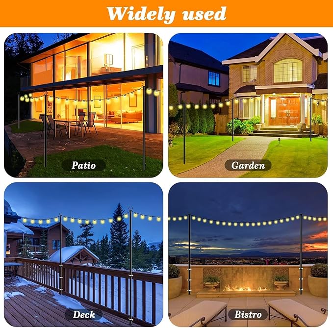 Mutovlin 4 Pack String Light Poles,10 Ft Light Poles for Outside String Lights,Outdoor Lights Pole with Fork,Metal Poles Stand for Patio Deck Backyard (10FT 4 Pack)
