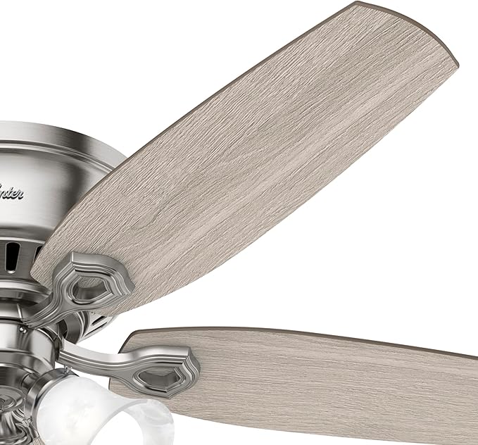 Hunter 52 inch Indoor Ceiling Fan with LED Lights - Ceiling Fan with Pull Chain, For Bedroom, Living Room, or Kitchen, Low Profile Flush Mount, No Remote, 5 Blades - Builder 51112, Brushed Nickel