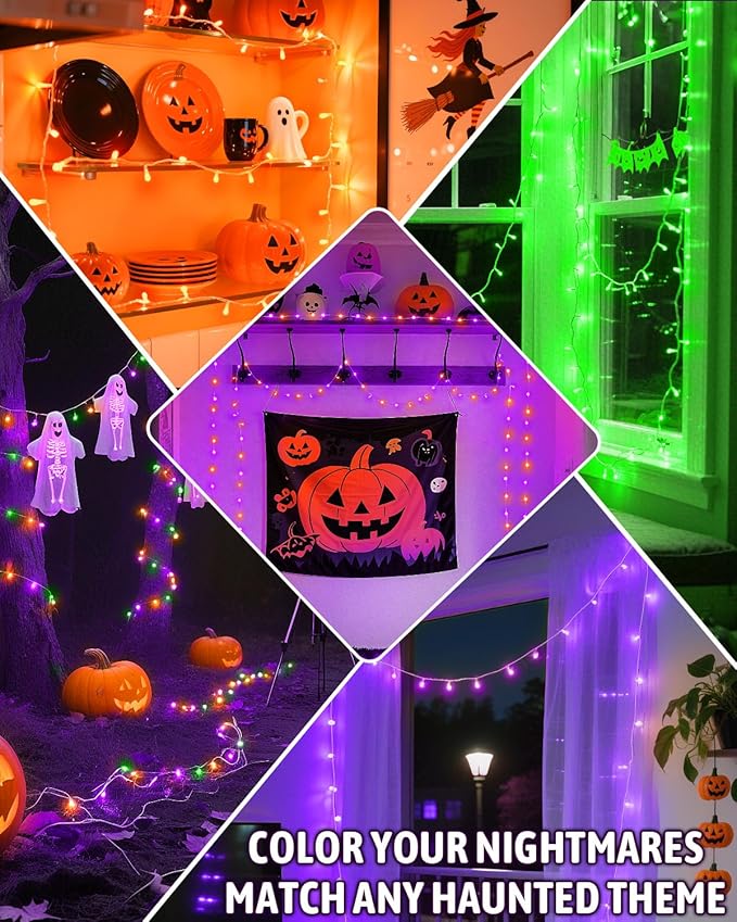 Halloween Lights Battery Operated, Green Fairy Lights with Timer Waterproof 16.4ft 50 LED Halloween Decorations for Outdoor Indoor Patio Home Party Garden Yard Decor 2 Packs