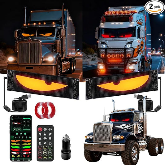 Devil Eyes Light 2PC for Windshield-23.42x4.72IN LETOUR Programmable LED Eyes [Advanced Chip, 100% Synced Dual Screen] 5V USB Powered, App/Remote Control, Windshield Eyes Animated for Cars/Trucks/SUVs
