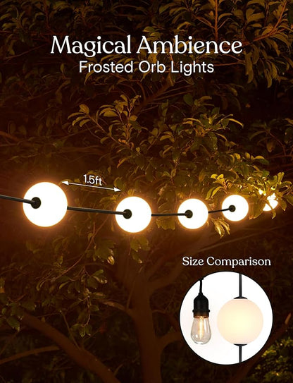 Brightech Orb Outdoor Indoor String Lights - Connectable Set of 2 Frosted Lantern LED String with Weatherproof Globe Lights - Commercial Grade Light Strand for Patio, Porch - 60 Ft, 20 Bulbs Total