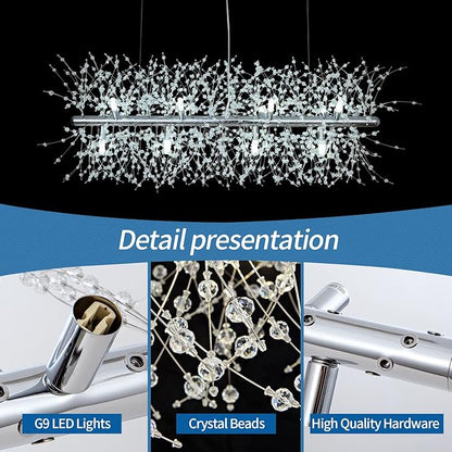 CM MZY Modern Crystal Chandeliers Firework, 12-Light Dining Room Lighting Fixtures Hanging, Chrome Sputnik Firework Ceiling Light Fixture for Dining Room Living Room Kitchen Island (L 35.5")