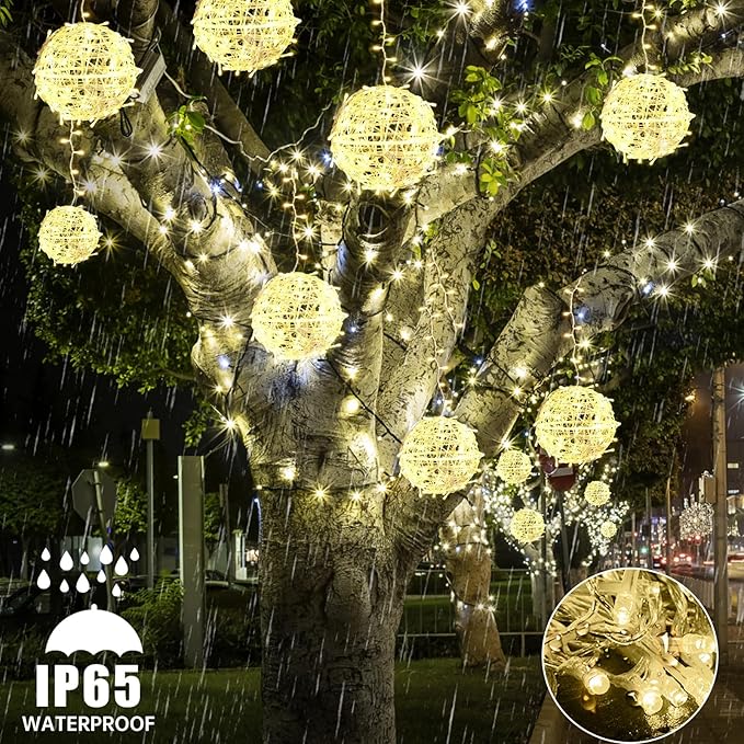 Baung Christmas String Lights Outdoors,4 Pack 7.98" Sphere Ball Tree Garden Globe Lights for Home, Party, Christmas, Porch Patio,Wedding, Garden,Tree Decoration with Memory Function Plug