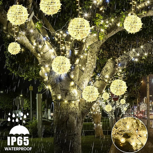 Baung Christmas String Lights Outdoors,4 Pack 7.98" Sphere Ball Tree Garden Globe Lights for Home, Party, Christmas, Porch Patio,Wedding, Garden,Tree Decoration with Memory Function Plug