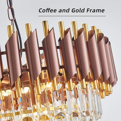 Modern Crystal Chandeliers 4-Tier K9 20" Round Coffee and Gold Crystal Chandelier Light Fixture 7 Lights Hanging Pendant Ceiling Light Fixture for Dining Room Living Room Entryway Foyer