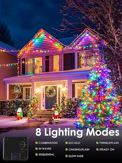 4pk Multi-Colored Solar Christmas Lights Outdoor Waterproof, 400 LED 132 FT Solar Powered LED String Lights Green Wire with 8 Modes, Solar Fairy Lights for Xmas Tree Party Wedding Garden Decorations