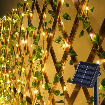 suddus Solar Fairy Lights, 33ft 100 Led Pothos Leaf Solar String Lights Outdoor Waterproof, 8 Modes Vines with Lights for Balcony, Deck, Patio, Garden, Fence,Wedding (Warm White)
