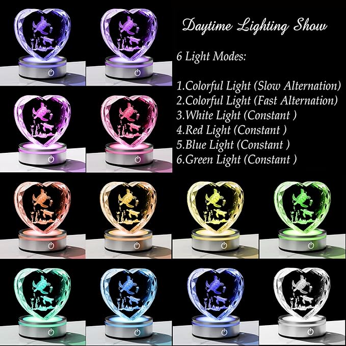 Qianwei Sea Turtel Gifts for Women 3D Crystal Heart - Laser Turtle Decor Glass Animals Sea Ocean Gifts Lamp Figurines Statue Stuff for Room Decorations Night Light