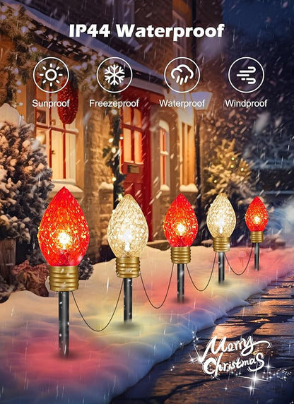 Strawberry Jumbo C9 Christmas Pathway Lights Outdoor - 8.5 FT 5 LED Large C9 Pathway Lights, Hanging Jumbo Christmas Light Outdoor Decorations for Lawn Holiday Yard, Red & Warm White