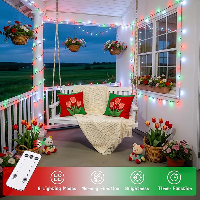 JMEXSUSS 500 LED Red White and Green Christmas Lights, 173ft Christmas Tree Lights Outdoor Waterproof, 8 Modes Twinkle String Lights for House Xmas Tree Party Holiday Decor