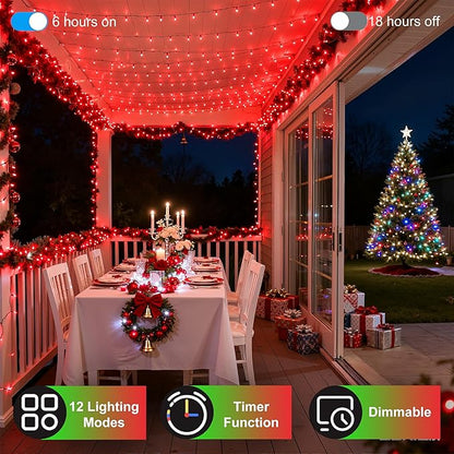 350LED 90FT Valentine Lights Indoor Outdoor, 12 Modes Red Valentines Day Decorations with Timer Dimmable, Waterproof Green Wire Christmas Lights for Tree Xmas Patio Fence Balcony Garden Party