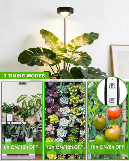 yadoker Plant Grow Light, LED Growing Light Full Spectrum for Indoor Plants,Black Magnifying Glass Plant Lights,Height Adjustable, Automatic Timer, 5V Low Safe Voltage,Idea for Large