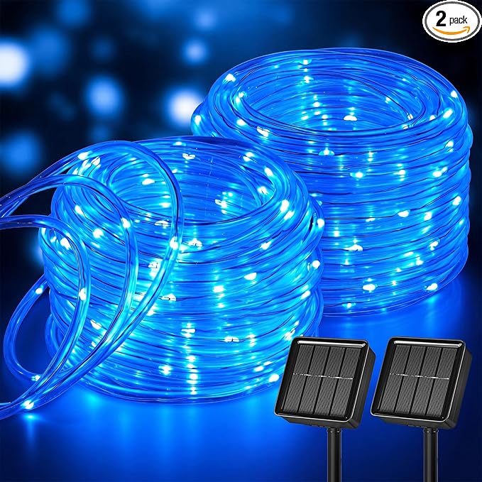Brightown 2 Pack Solar Rope Lights, Total 78FT 200LED Blue Solar String Lights Outdoor, IP65 Waterproof Solar Powered Fairy Lights with 8 Lighting Modes for Yard Garden Patio Tree Decoration