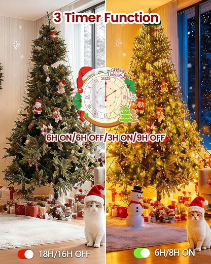 2025 New Christmas Tree Lights Indoor with Voice Control & Remote | 448LED Waterfall Tree Topper Lights with 12 Modes & Timer, 7FT x 16 Lines Cascading Twinkle Lights for 7FT Xmas Decor(Warm White)