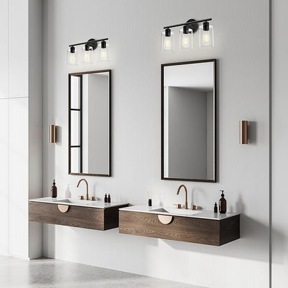 Bathroom Vanity Light Fixtures Matte Black Bathroom Lighting Fixture, 3 Lights Bathroom Light Fixture Over Mirror, Modern Black Vanity Light, UL Certified Wall Sconces with Glass Shades
