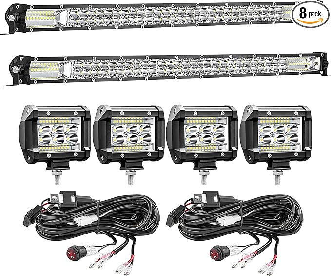 SAN YOUNG 30 Inch LED Light Bar Kits, (2) 30 In Slim LED Light Bars, (4) 4 Inch LED Pods, (2) 3 Meters Wiring Harness, 12V 24V Truck Car ATV RZR Tractor Work Lights, Waterproof Off Road Driving Lights