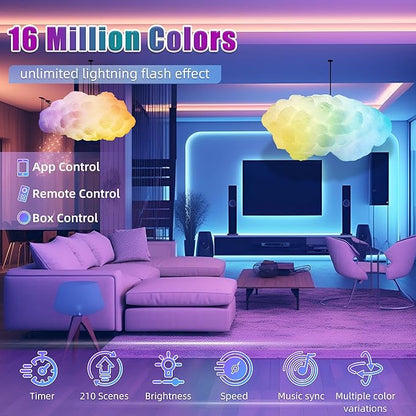 Cloud LED Lights for Bedroom - Aesthetic Mood Light with Music Sync App Control Wall Light, 3D Ceiling Lamp Color Changing Strip Lights for Kids Room Decorations
