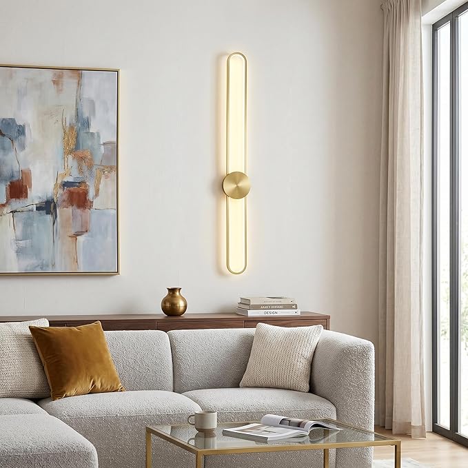 JAYMP Modern Wall Sconce 4000K Dimmable LED Wall Light Fixture, Hardwired Wall Lamp for Living Room, Dining Room, Bedroom, Hallway, Lobby, Entryway, 1 Pack (Brushed Gold, H110cm/43.3inch)