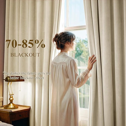 StangH Nursery Curtains Soft Beige Velvet Privacy Drapes Back Tab Light Dimming Heat Resistant Window Treatment for Bedroom Dining Room Closet Office, W42 x L96, 2 Panels