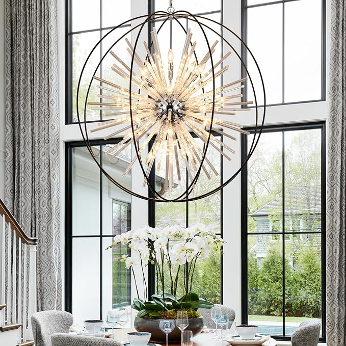 Vezzio D42 Extra Large Chandeliers for High Ceilings 24 Light Big Globe Crystal Sputnik Chandeliers for Entryway Foyer Stairway Kitchen Dining Living Room Hallway Entrance