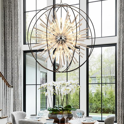 Vezzio D42 Extra Large Chandeliers for High Ceilings 24 Light Big Globe Crystal Sputnik Chandeliers for Entryway Foyer Stairway Kitchen Dining Living Room Hallway Entrance