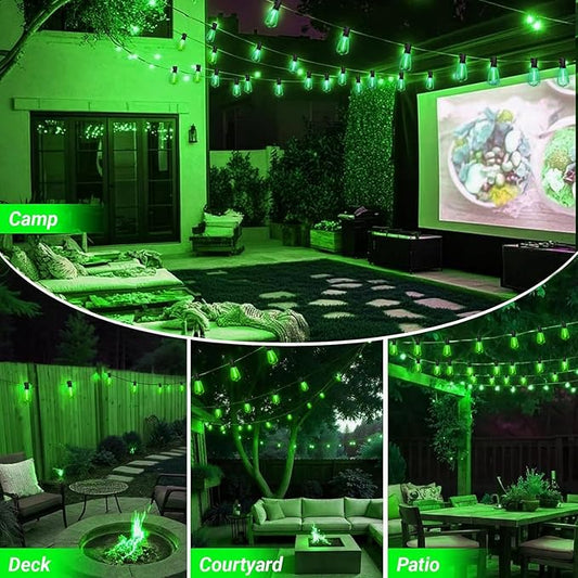 LAMPHOME 2-Pack 26Ft ST38 Green St Patrick's Day Patio Lights, Outdoor String Lights with 12+1 Shatterproof LED Edison Bulbs, Waterproof String Lights for Bistro Christmas Party Decor