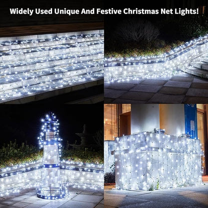 Dirnun Led Christmas Net Lights White Outdoor Christmas Lights 160LED 5ftx7ft, Waterproof Outdoor Indoor Fairy Mesh Net Light for Xmas Party, Yard, Patio, Trees, Shrubs, Bushes Decorations
