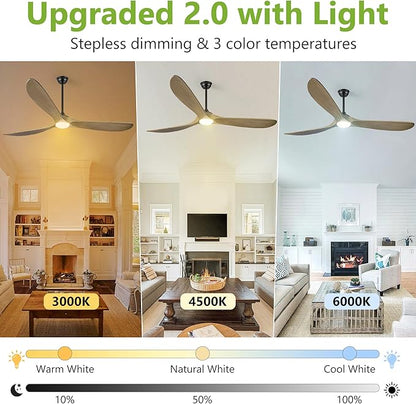 Haipeel 72 Inch Ceiling Fans with Lights, Wood Outdoor Ceiling Fan for Patio and Remote Control Rustic Propeller Large Ceiling Fans with Light Farmhouse Indoor Quiet High cfm, Bronze Gray