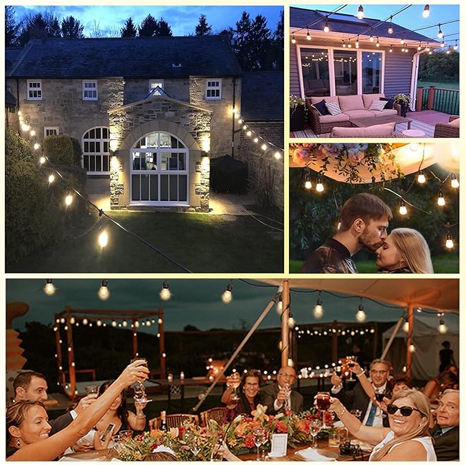 100FT String Lights for Outside with 30+2 Bulbs, Remote & Dimmer, Patio String Lights with 3 Light Modes & Timer, IP65 Waterproof,2200K Outdoor Lights for Patio Backyard Gazebo Pergola Café