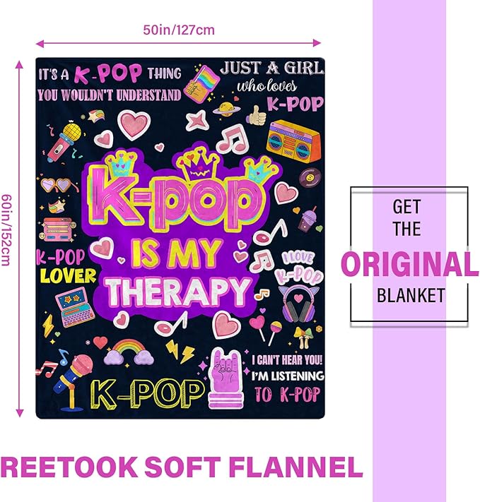 Kpop Blanket Gifts for Teens Soft Korean Blanket with Trendy for Women, Kpop Gifts for Women and K-Pop Lovers, Cozy Flannel Throw for Bedroom Room Decor, Gifts for Chritsmas Thanksgiving 50x60in