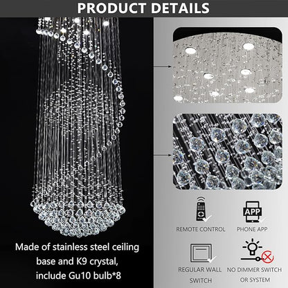 D24'' x H78'' Crystal Chandelier Glam Chandelier High Ceiling Chandeliers for Staircaes Large Raindrop Chandeliers LED Dimmable Light Fixtures for Foyer Hallway Entryway
