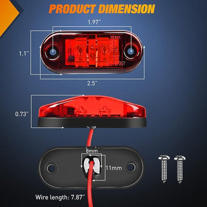 Nilight 2.5Inch Oval Side Marker Light 10PCS Red 2 Diode LED Clearance Trailer Fender Lights Waterproof Surface Mounted for 10-30V Truck Camper Boat Lorry