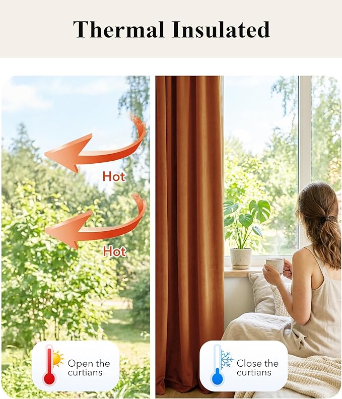 StangH Burnt Orange Halloween Backdrops High Ceiling Tall Curtains 132 inches Long Back Tab Thermal Insulated Window Door Drapes for Living Dining Room Office, W52 x L132, 2 Panels