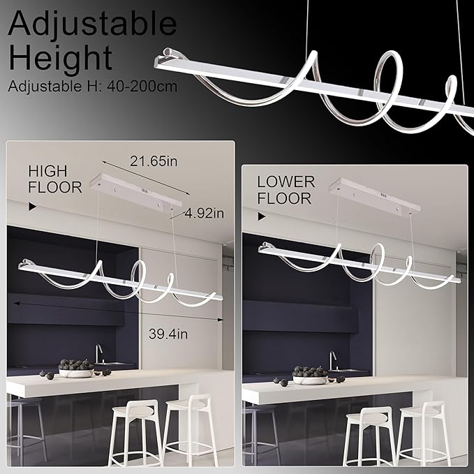 Modern LED Pendant Light Fixture,47.24inch Modern Chandelier Light Fixtures Dimmable with Remote 3000K-6500K Adjustable Color Temperature Brightness