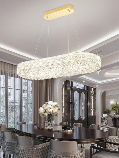 ykolupty Modern Crystal Chandelier, Dia 40" Rectangular Chandelier for Dining Room,Gold Rectangle Crystal Ceiling Light Luxury Oval Chandeliers for Living Room Kitchen Island
