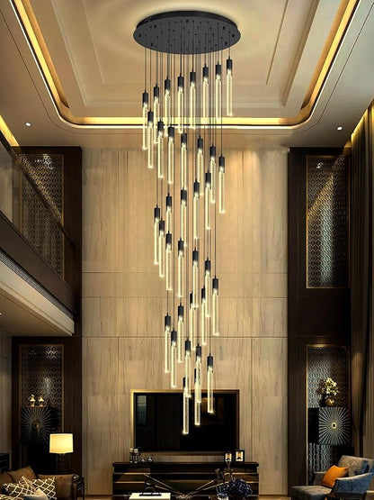Flashing God Long Chandeliers for High Ceiling Black Bubble Crystal Chandelier Large Foyer Entrance Chandeliers for High Ceiling Big Crystal Chandelier LED Dimmable 2700K-6000K