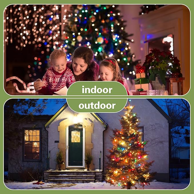 C7 LED Christmas Lights - 25FT Outdoor Multicolor String Lights, Vintage Hanging Decor for Roofline, Xmas Tree, Patio, Holiday Party, Wedding, Green Wire