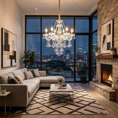 Modern Clear Crystal Chandelier 6-Light for Dinning Room K9 Crystal Ceiling Chandelier Lighting Fixtures for Living Room Bedroom Kitchen Easy Install (Clear 6 Lights)