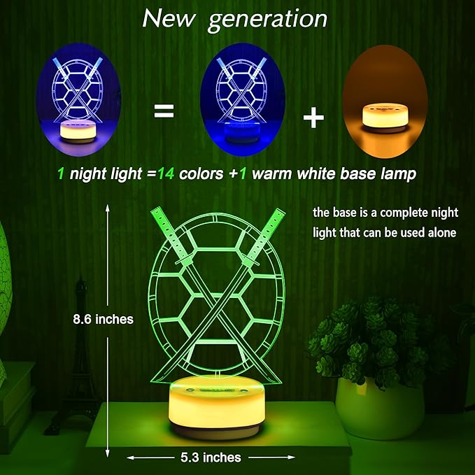 Samurai Sword Night Light Magical Turtle Decorative Light Children's Room Decorative Art, 14 Color Ambient Light, Birthday Gifts for Boys, Fan Gift for Anime