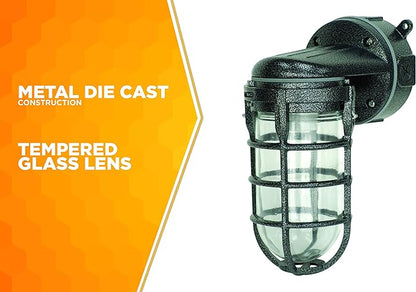 Woods L1707SVBLK Wall Mount Light in Hammered Black Finish Sturdy Die Cast Aluminum Cage; 100 Watt Incandescent; Industrial Design; Suitable for Indoor and Outdoor Use
