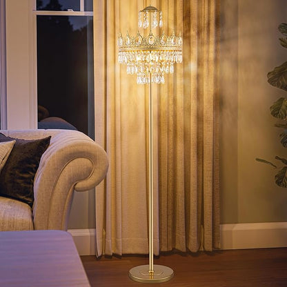 TOCHIC 3 Lights Gold Floor Lamp - Modern Farmhouse Crystal Standing Lamp, 66" Tall Adjustable Unique Chandelier for Bedroom, Living Room, Kids Room, Office, Corner